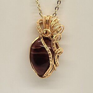 Carnelian  Agate Wire  Wrapped Pendant- Necklace